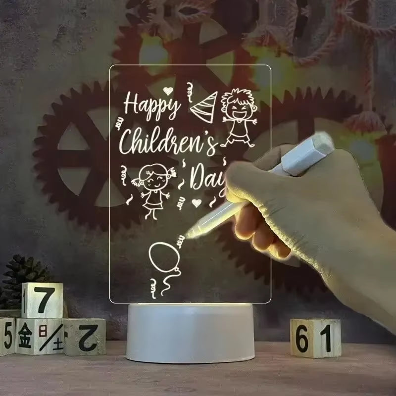 Diy Notepad LED Drawing Board Glowing Acrylic Message Board with Pen Erasable Children'S Drawing Letter Message Board Night Lamp